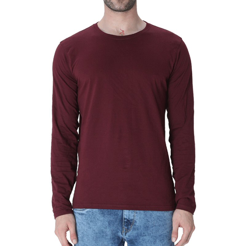 Maroon Plain Full Sleeve Round Neck T-shirt image