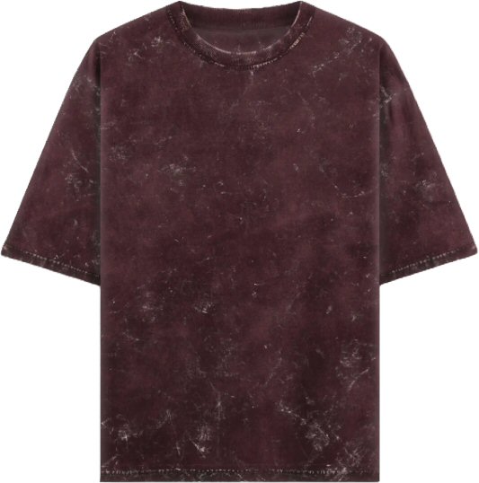 Maroon Men Plain Cotton Acid Washed Oversized 240 Gsm Round Neck T-shirt