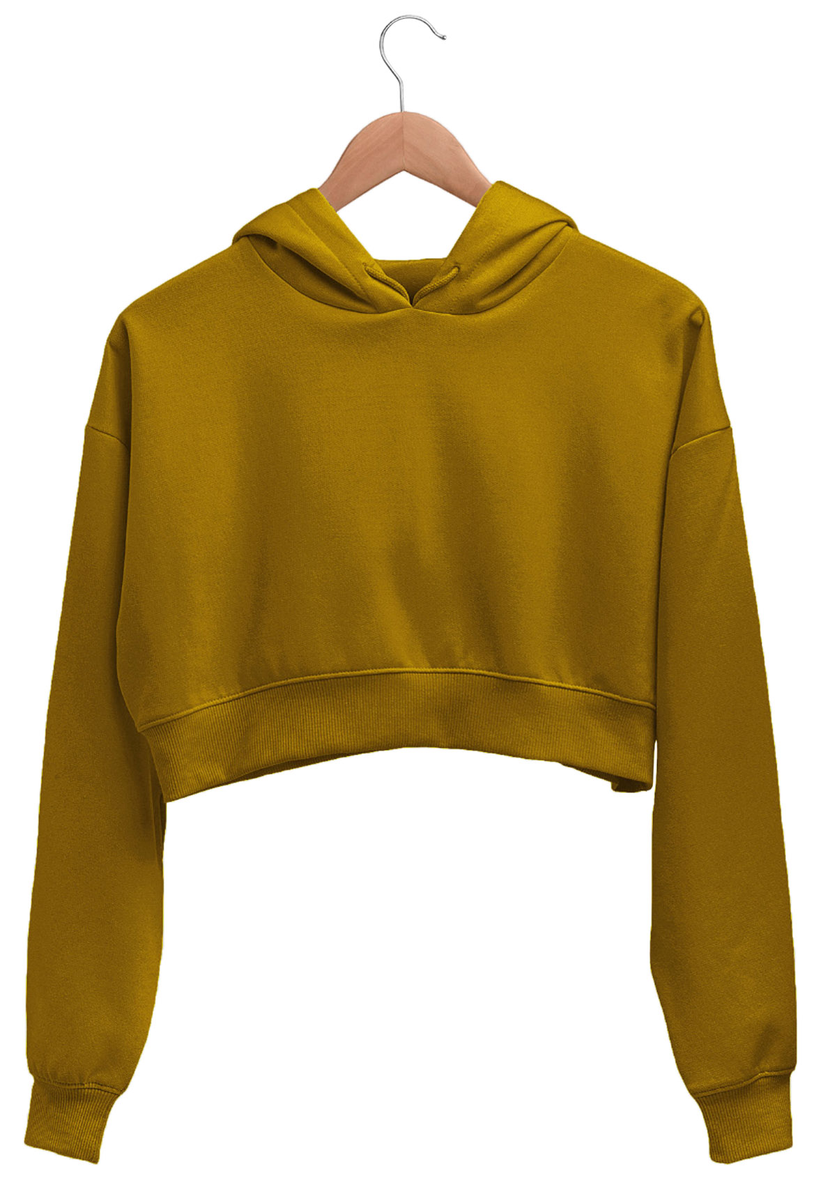 Mustard Yellow Plain Women Crop Hoodies image