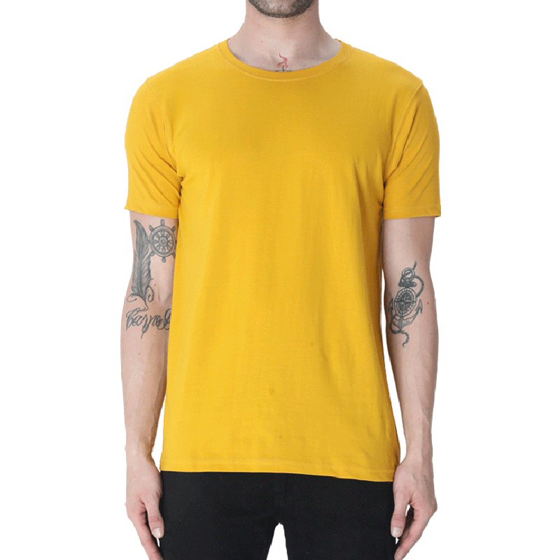 Mustard Yellow Unisex Plain Cotton Round Neck T-shirt image