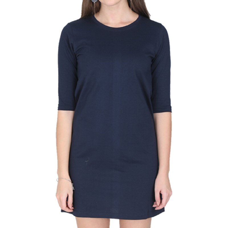 Navy Plain Women 3-4th Sleeve Long Tops image