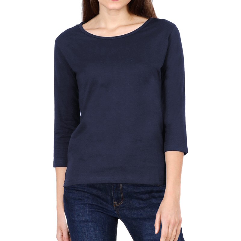 Navy Plain Women Full Sleeve T-shirts image