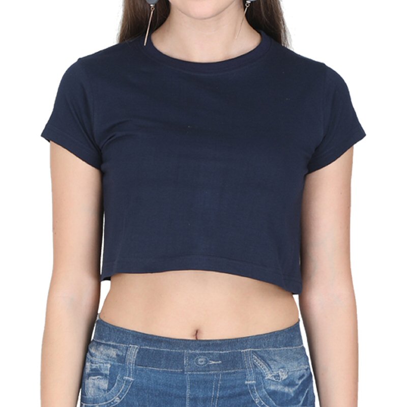 Navy Plain Women Crop Tops image