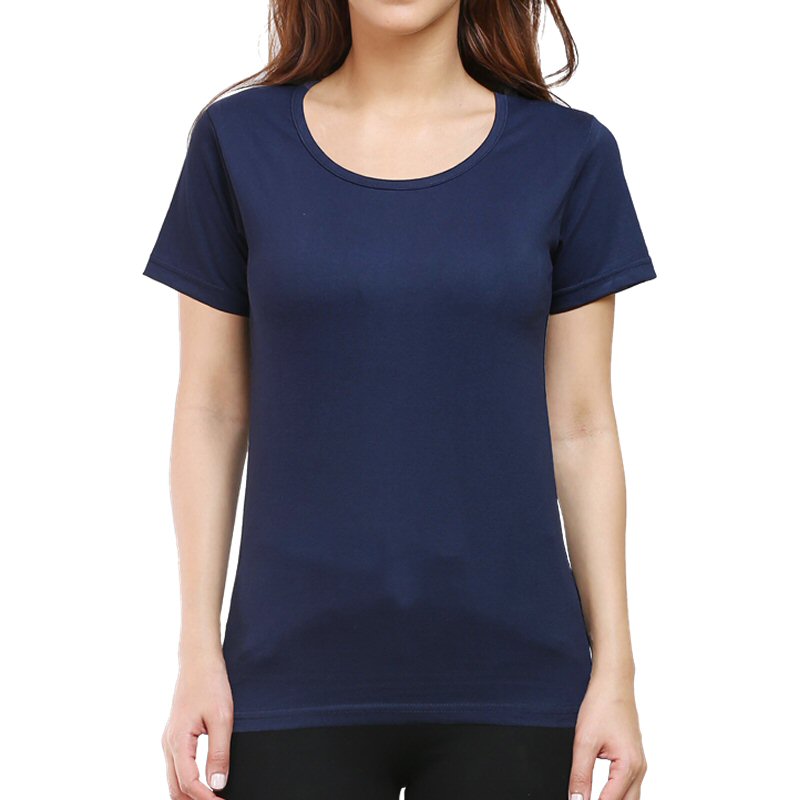 Navy Plain Women Round Neck T-shirt image