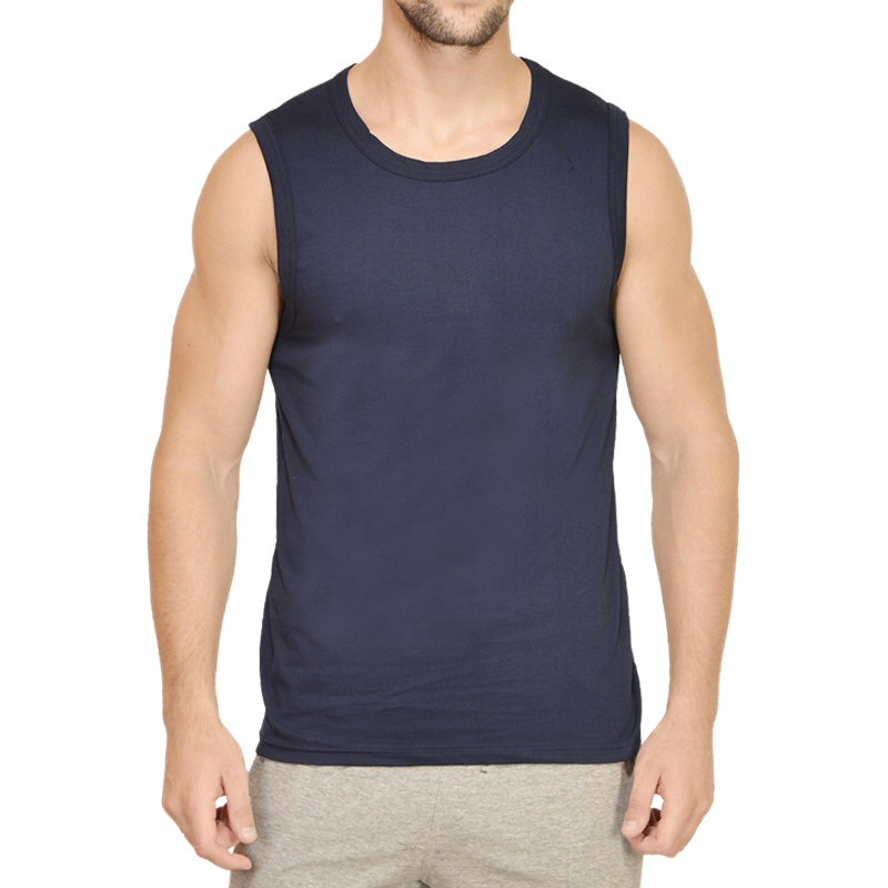 Navy Blue Men Plain Cotton Sleeveless Round Neck T-shirt image