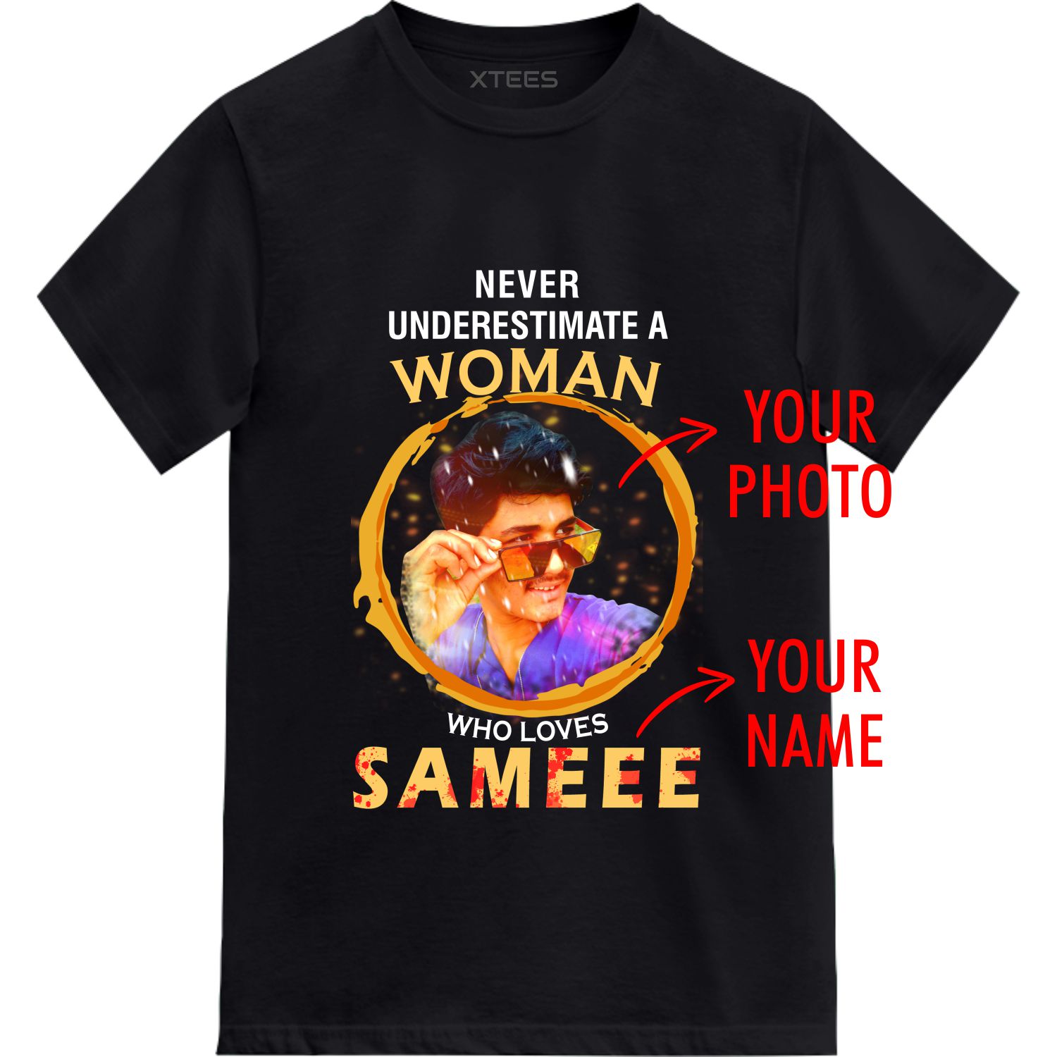 Never Underestimate A Woman Who Loves Custom Photo And Name Printed T-shirt image