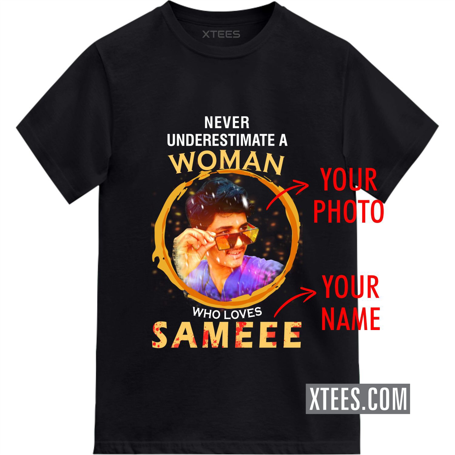 Never Underestimate A Woman Who Loves Custom Photo And Name Printed T-shirt image