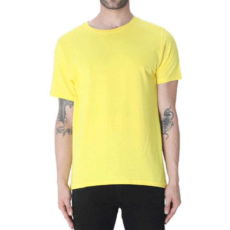 New Yellow Unisex Plain Cotton Round Neck T-shirt image