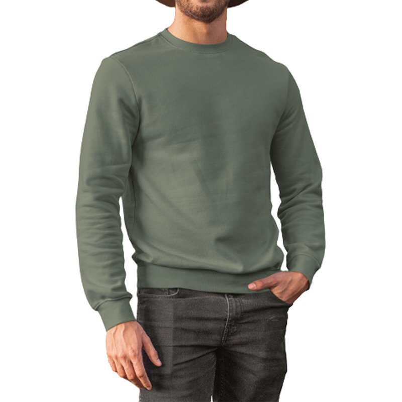 Olive Green Plain Round Neck Sweat Shirt image