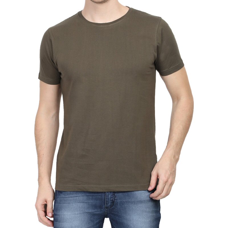 Olive Green Unisex Plain Cotton Round Neck T-shirt image