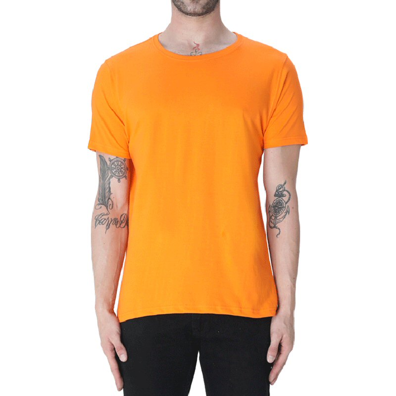 Orange Unisex Plain Cotton Round Neck T-shirt image