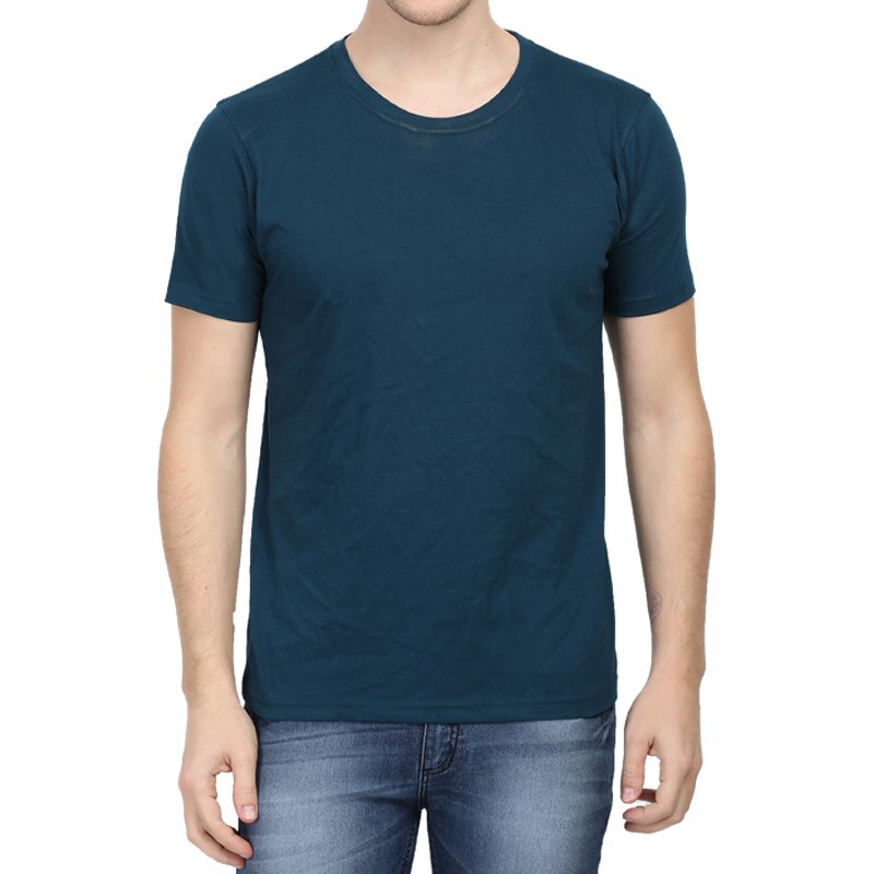 Petrol Blue Plain Round Neck T-shirt image