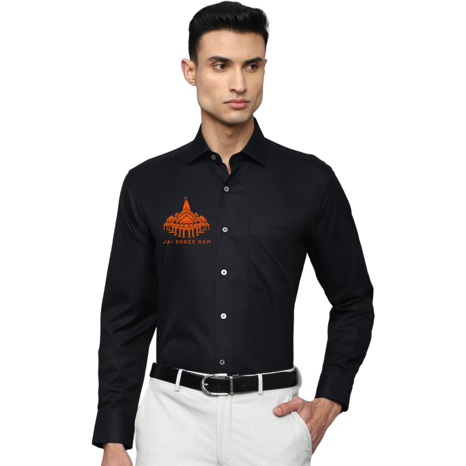 Ram Mandir Logo Printed Full Sleeve Black Shirt image