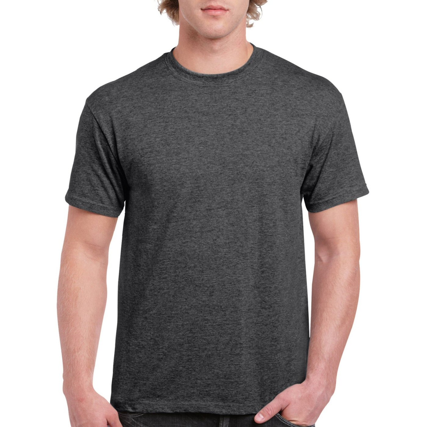 Charcoal Melange Plain Round Neck T-shirt image Charcoal Melange Plain Round Neck T-shirt image