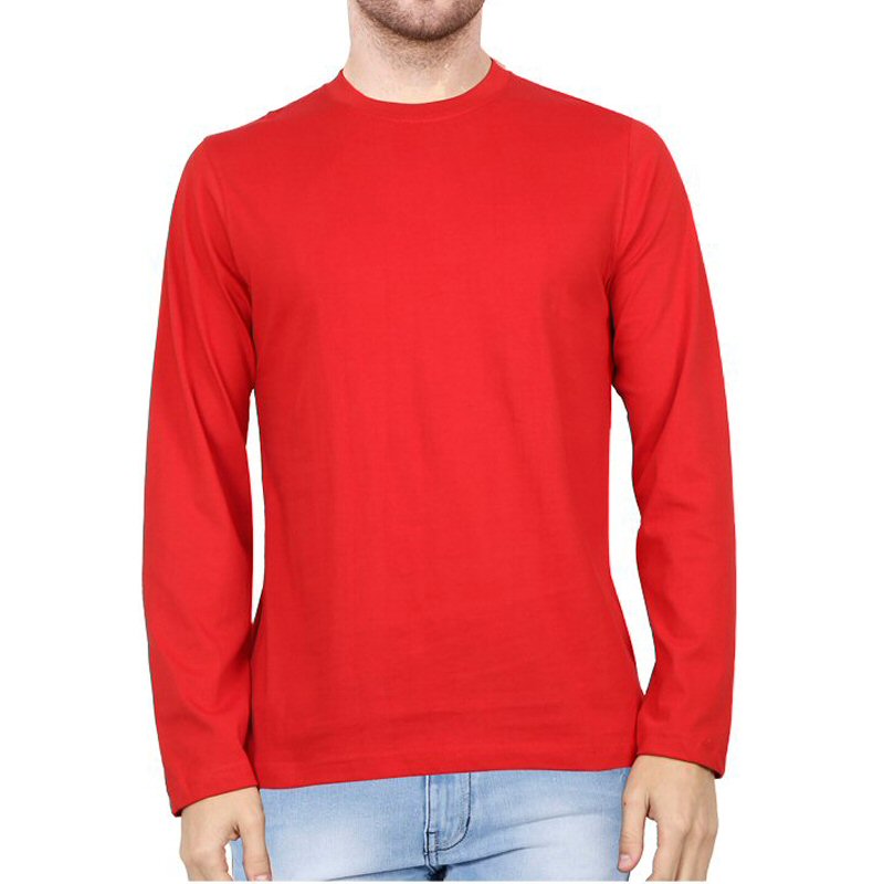 Printed 175 GSM Men Maroon Cotton Full Sleeve T Shirt, Round Neck