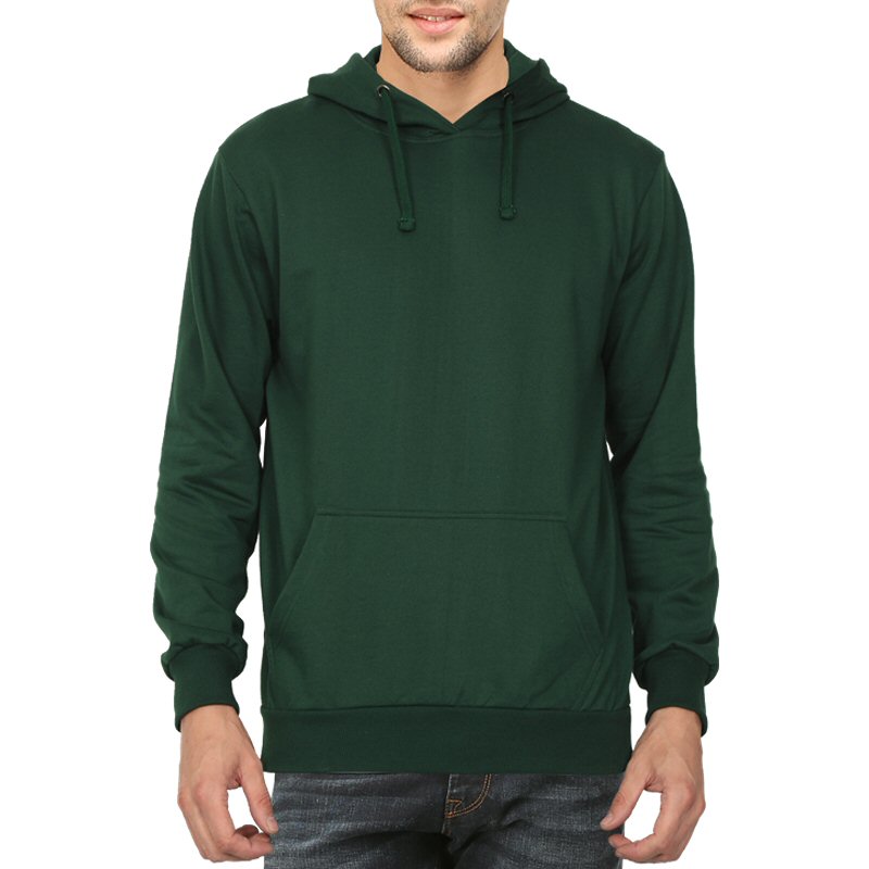 Bottle Green Plain Men Hoodie Sweat Shirt image