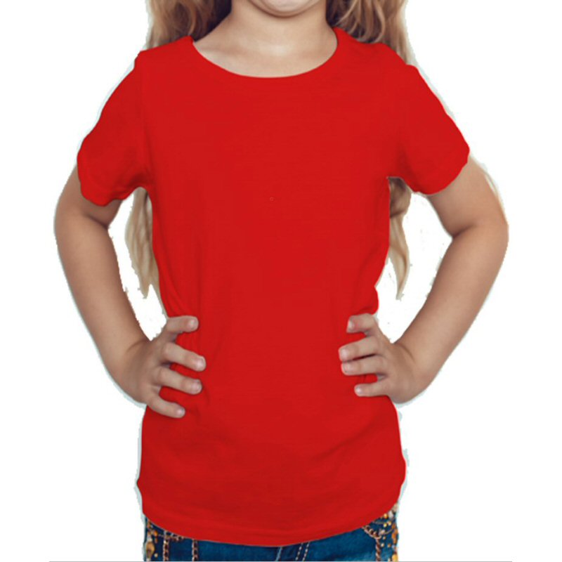 Red Plain Kids Girls Round Neck T-shirt image