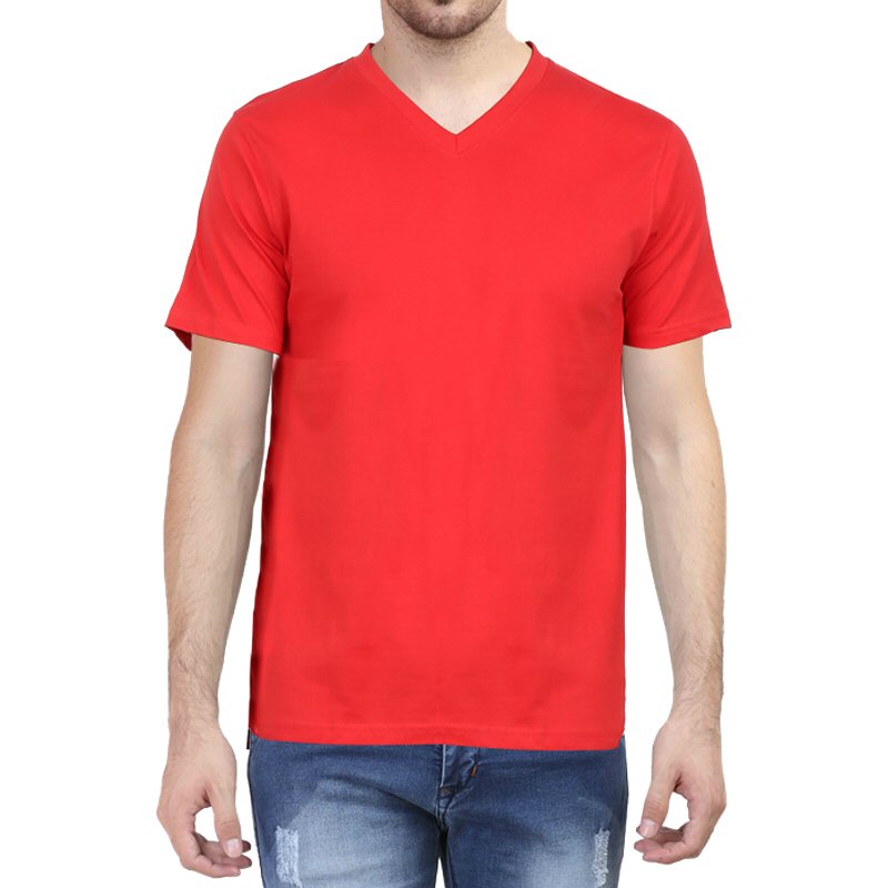 Red Plain V Neck T-shirt image