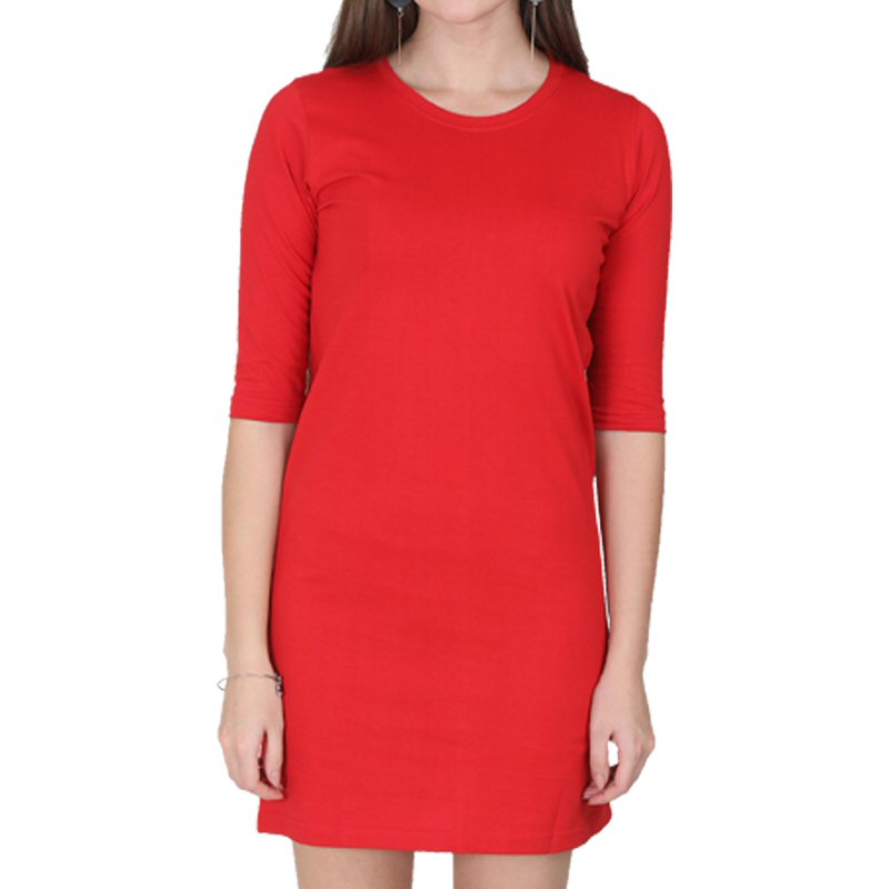 Red Plain Women 3-4th Sleeve Long Tops image