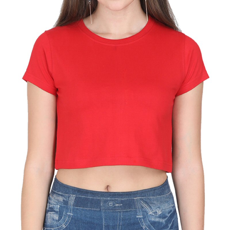 Red Plain Women Crop Tops