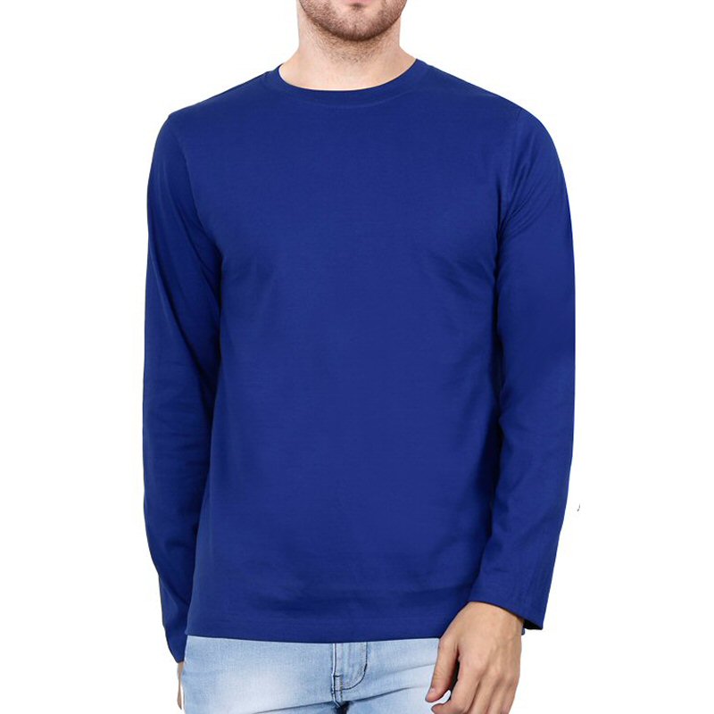 Royal Blue Plain Full Sleeve Round Neck T-shirt image