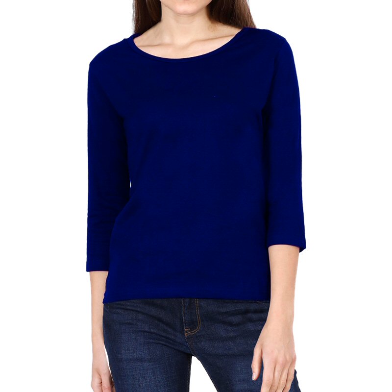 Royal Blue Plain Women Full Sleeve T-shirts | Xtees