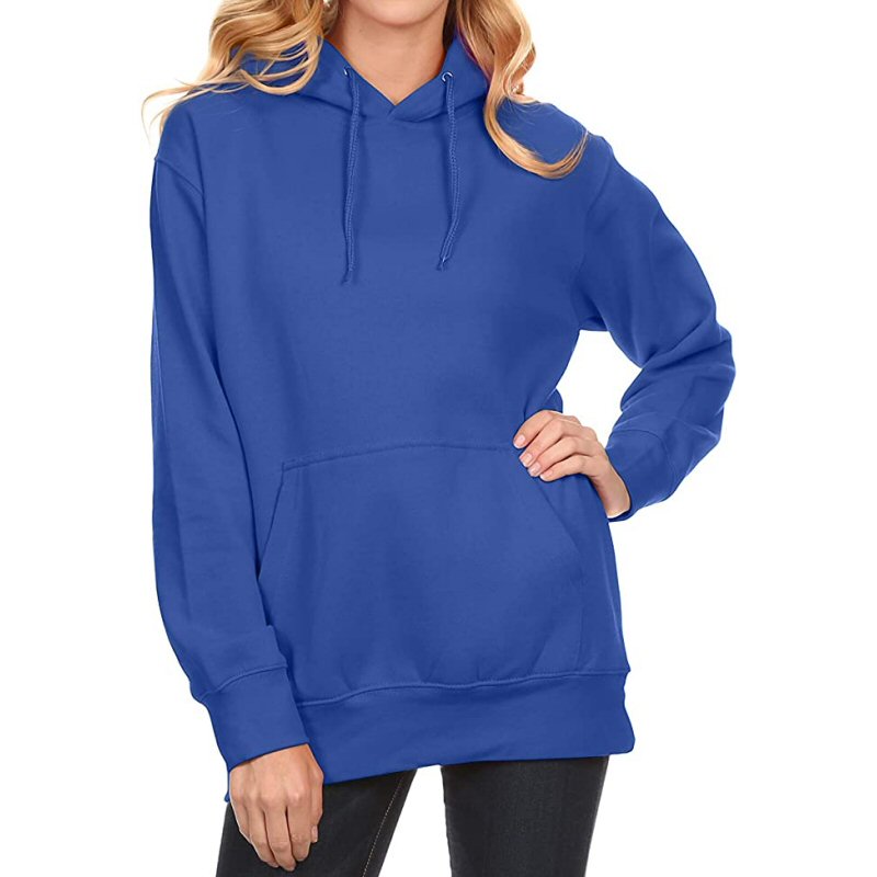 Royal Blue Plain Women Hoodie Sweat Shirt image