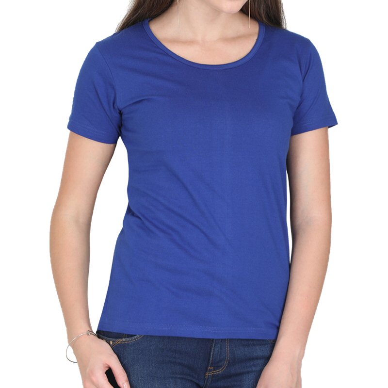 Royal Blue Plain Women Round Neck T-shirt image