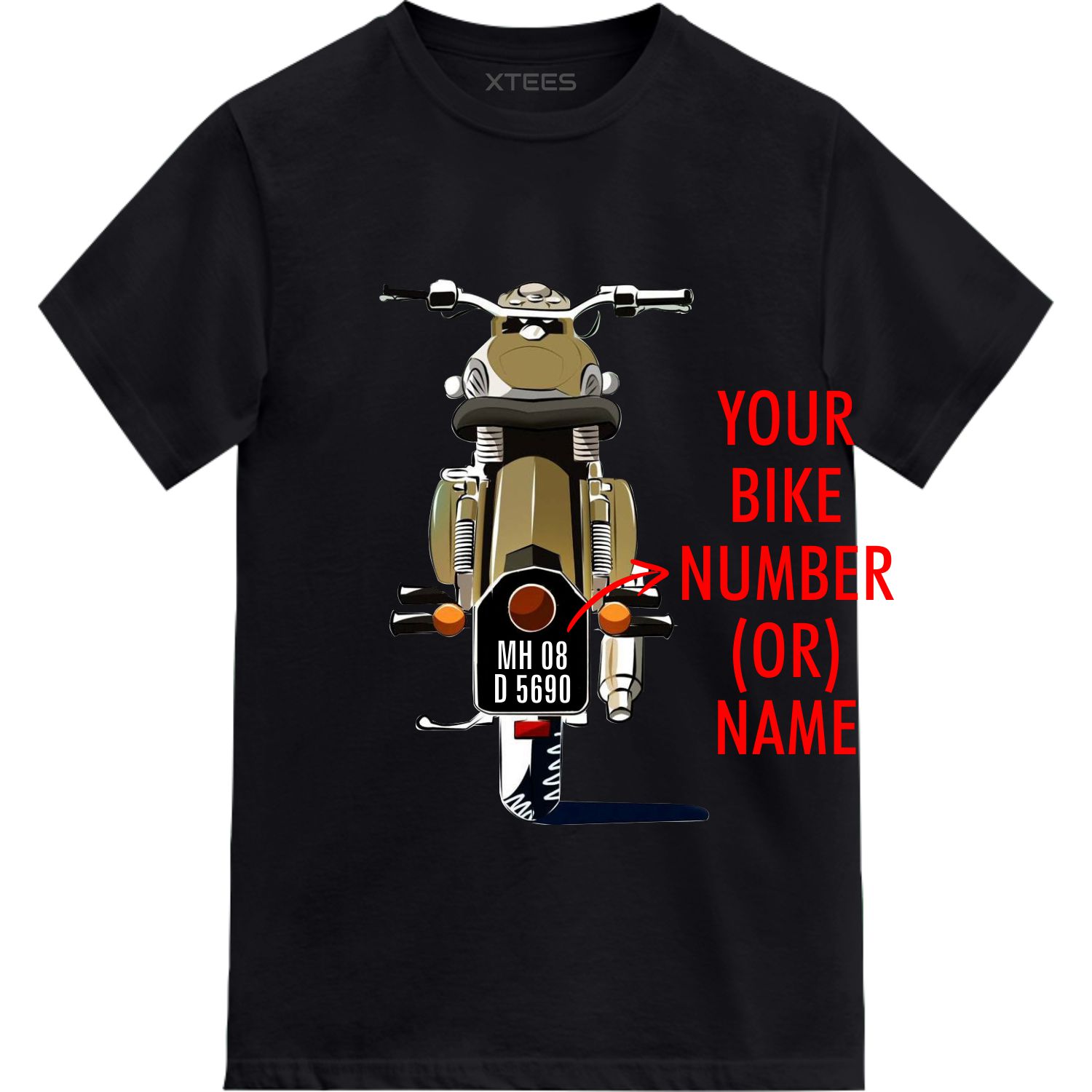 Royal Enfield Bullet Motorcycle Custom Number Plate T-shirt image