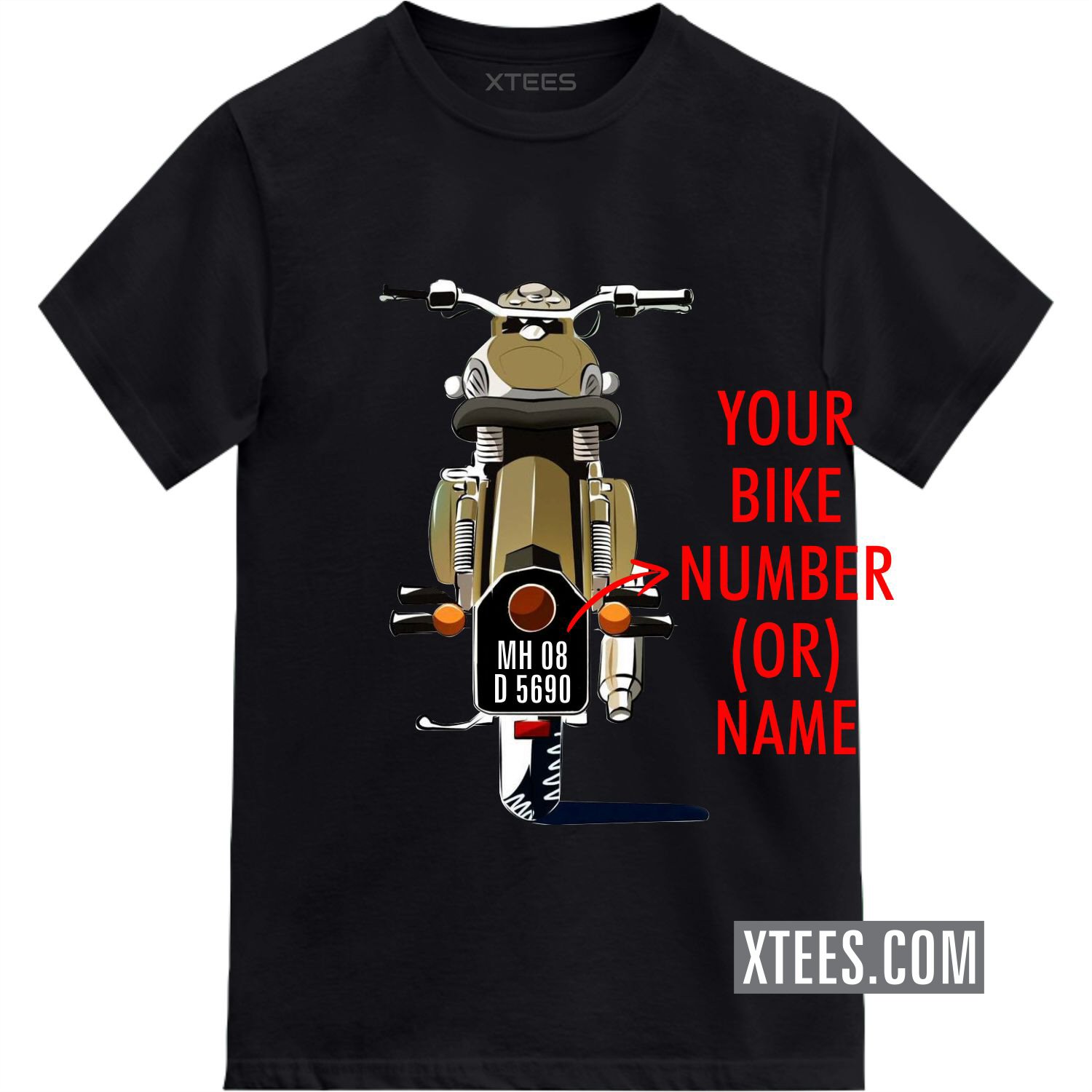 Royal Enfield Bullet Motorcycle Custom Number Plate T-shirt image