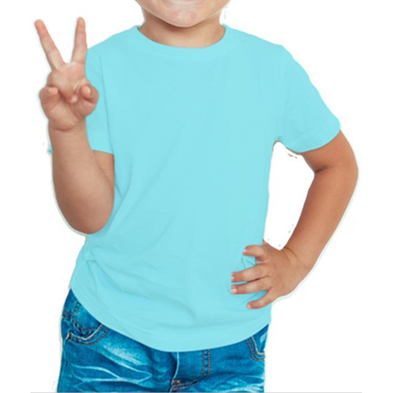 Sky Blue Plain Kids Boys Round Neck T-shirt image