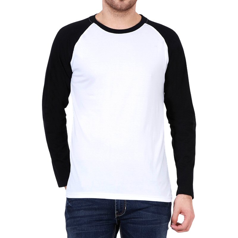 White + Black Plain Raglan Full Sleeve T-shirt image