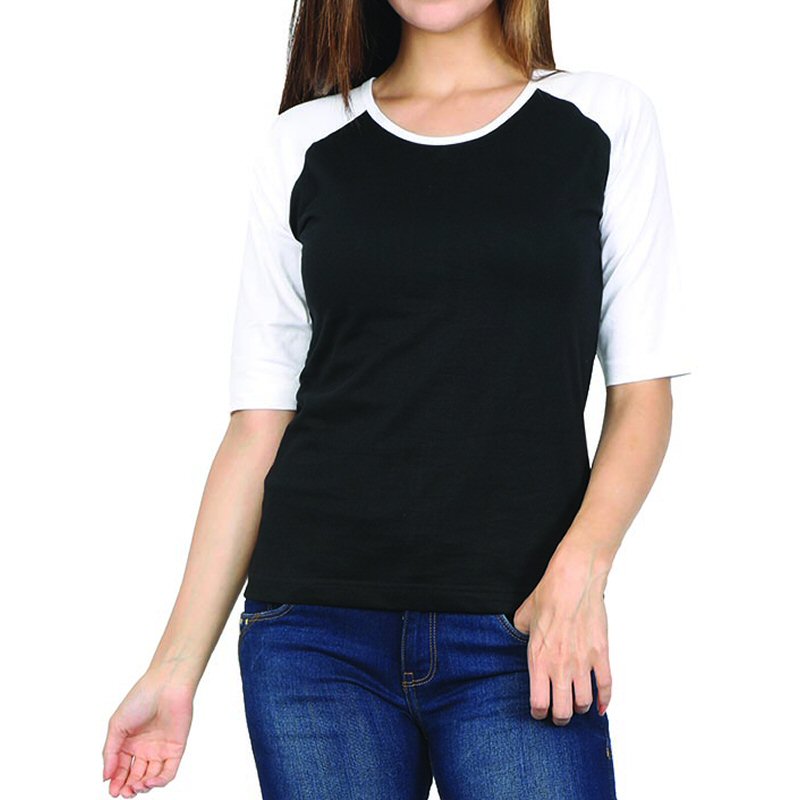 White + Black Plain Women Raglan Full Sleeve T-shirts image