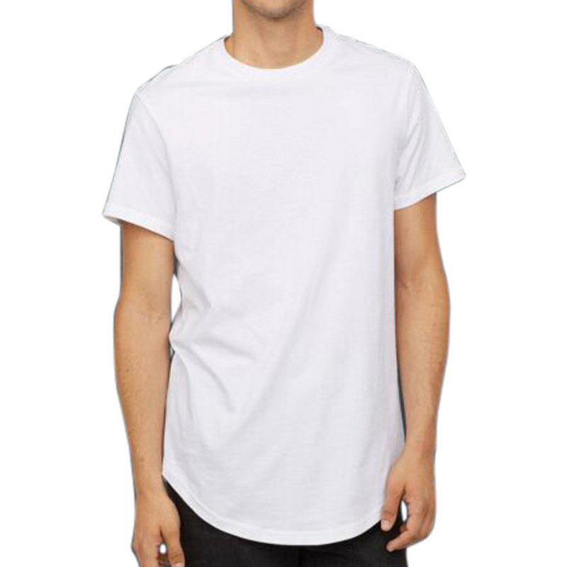 White Long Line Curved Round Neck T-shirt image