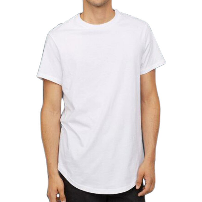 White Long Line Curved Round Neck T-shirt image White Long Line Curved Round Neck T-shirt image