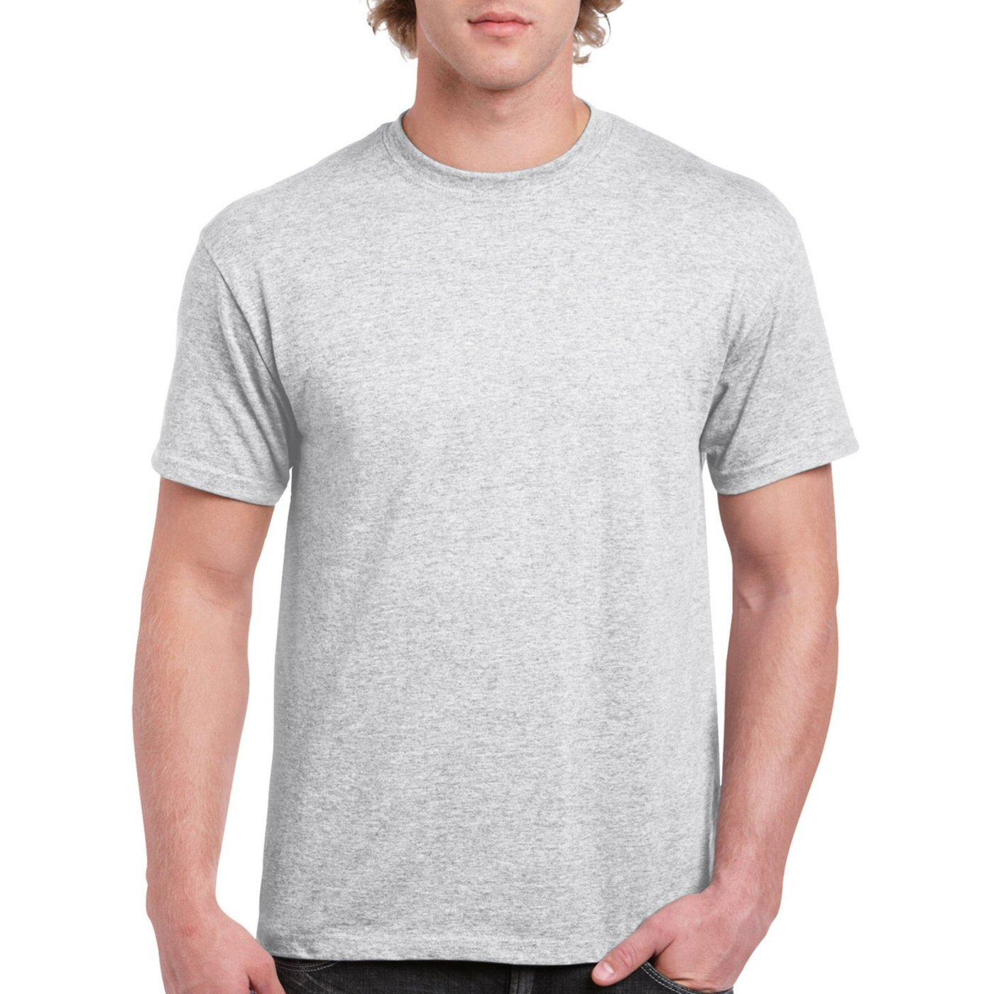 White Melange Plain Round Neck T-shirt image