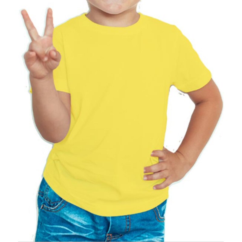 Yellow Plain Kids Boys Round Neck T-shirt image