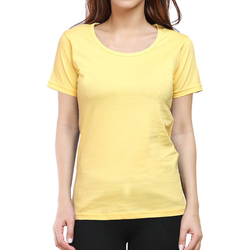 Yellow Plain Women Round Neck T-shirt image