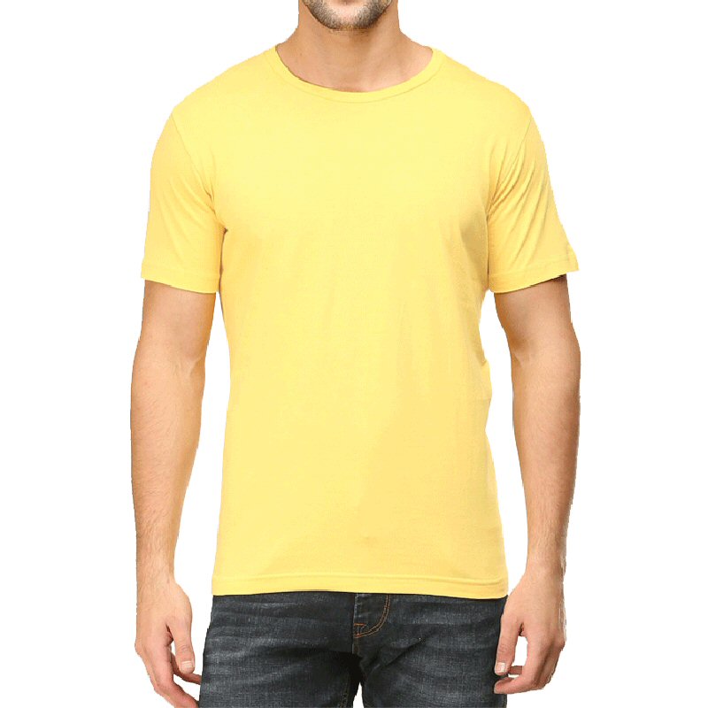 Yellow Unisex Plain Cotton Round Neck T-shirt image