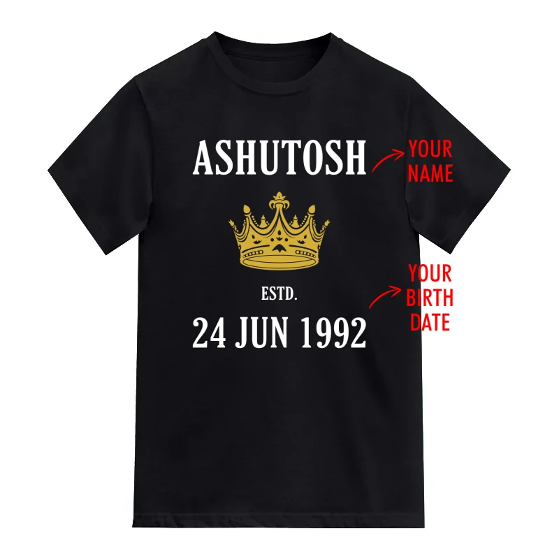 Custom Name Birthday Date Year Printed T-Shirt
